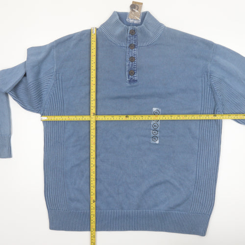 RedHead Men's Blue Cotton Henley Jumper XL High Neck Knit