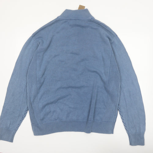 RedHead Men's Blue Cotton Henley Jumper XL High Neck Knit