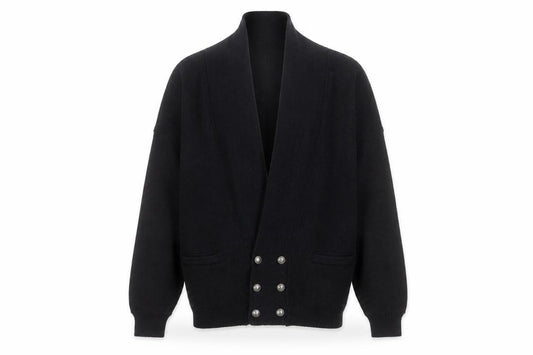 Front view of Aklanda Men's Black Wool Button Cardigan M Classic Fit