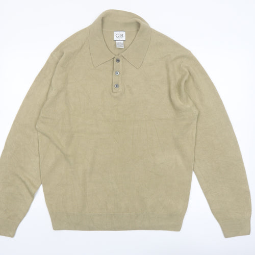 Geoffrey Beene Men's Beige Acrylic Collared Henley Jumper Size L