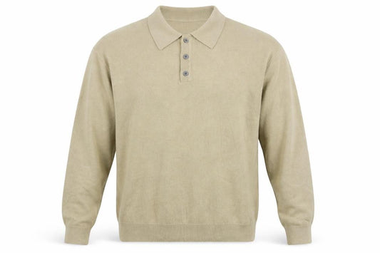 Front view of Geoffrey Beene Men's Beige Acrylic Collared Henley Jumper, size L