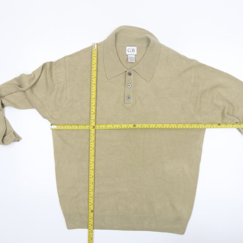 Geoffrey Beene Men's Beige Acrylic Collared Henley Jumper Size L
