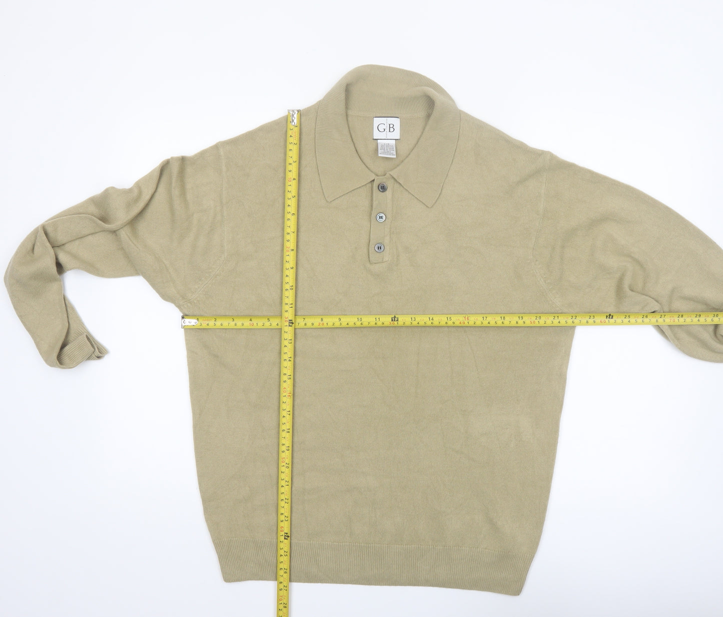 Geoffrey Beene Men's Beige Acrylic Collared Henley Jumper Size L