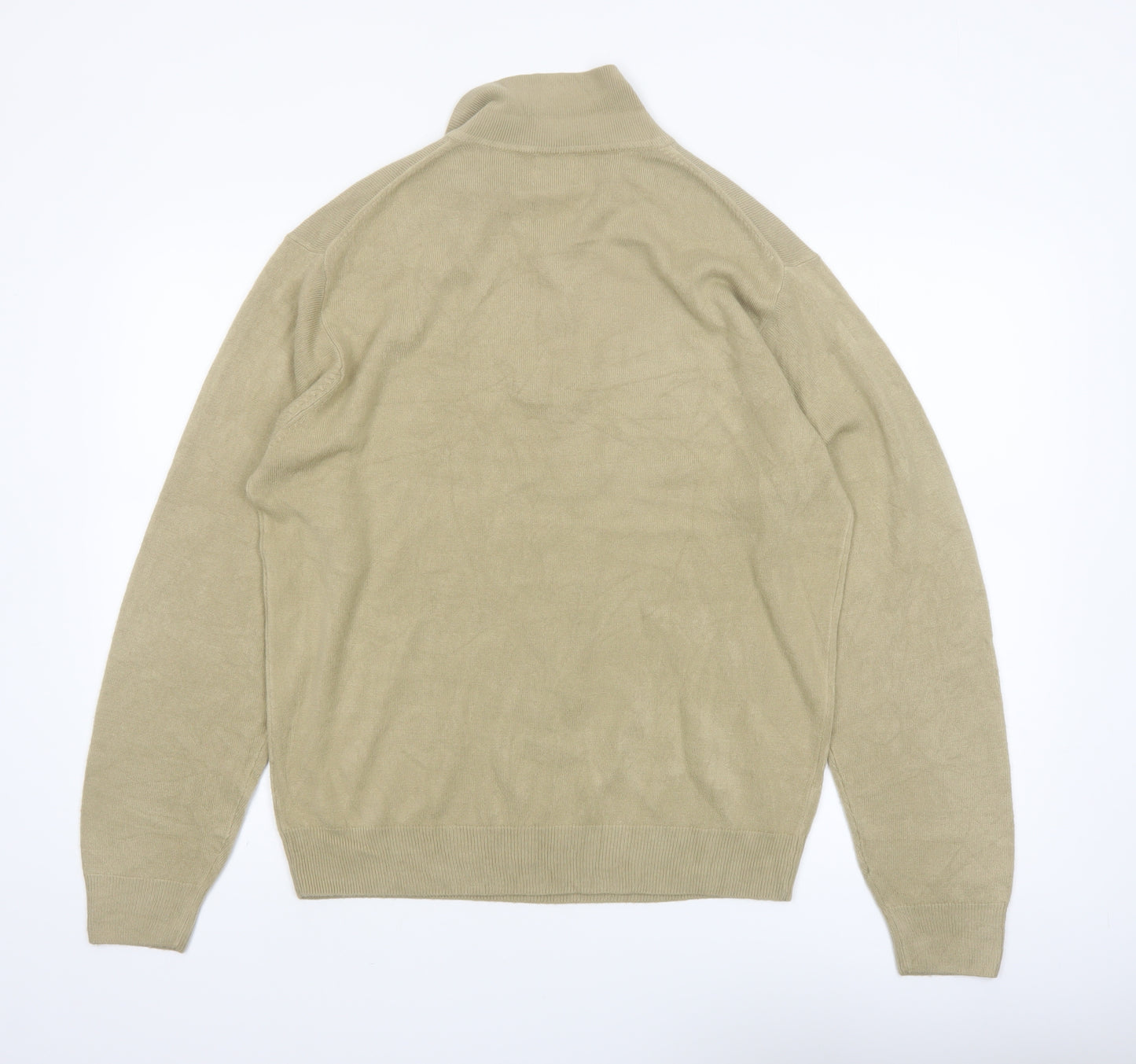 Geoffrey Beene Men's Beige Acrylic Collared Henley Jumper Size L