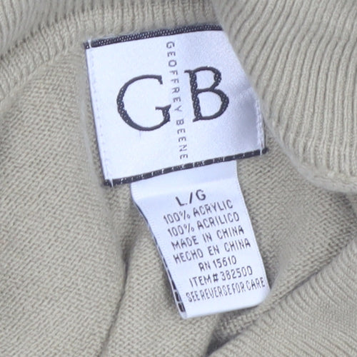 Geoffrey Beene Men's Beige Acrylic Collared Henley Jumper Size L