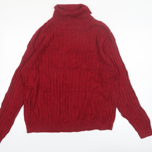 Orvis Women’s Red Roll Neck Cable-Knit Wool Pullover Jumper Size L