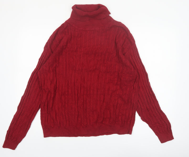 Orvis Women’s Red Roll Neck Cable-Knit Wool Pullover Jumper Size L