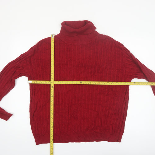Orvis Women’s Red Roll Neck Cable-Knit Wool Pullover Jumper Size L