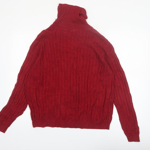 Orvis Women’s Red Roll Neck Cable-Knit Wool Pullover Jumper Size L
