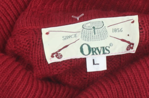 Orvis Women’s Red Roll Neck Cable-Knit Wool Pullover Jumper Size L