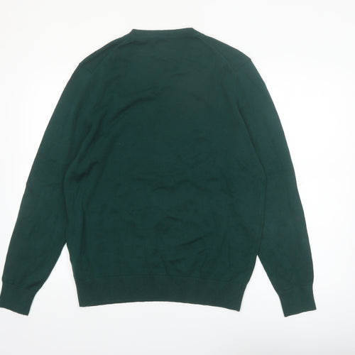 Nautica Men’s Green Cotton V-Neck Jumper Size M Classic Knit