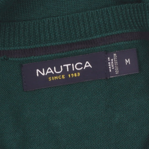 Nautica Men’s Green Cotton V-Neck Jumper Size M Classic Knit