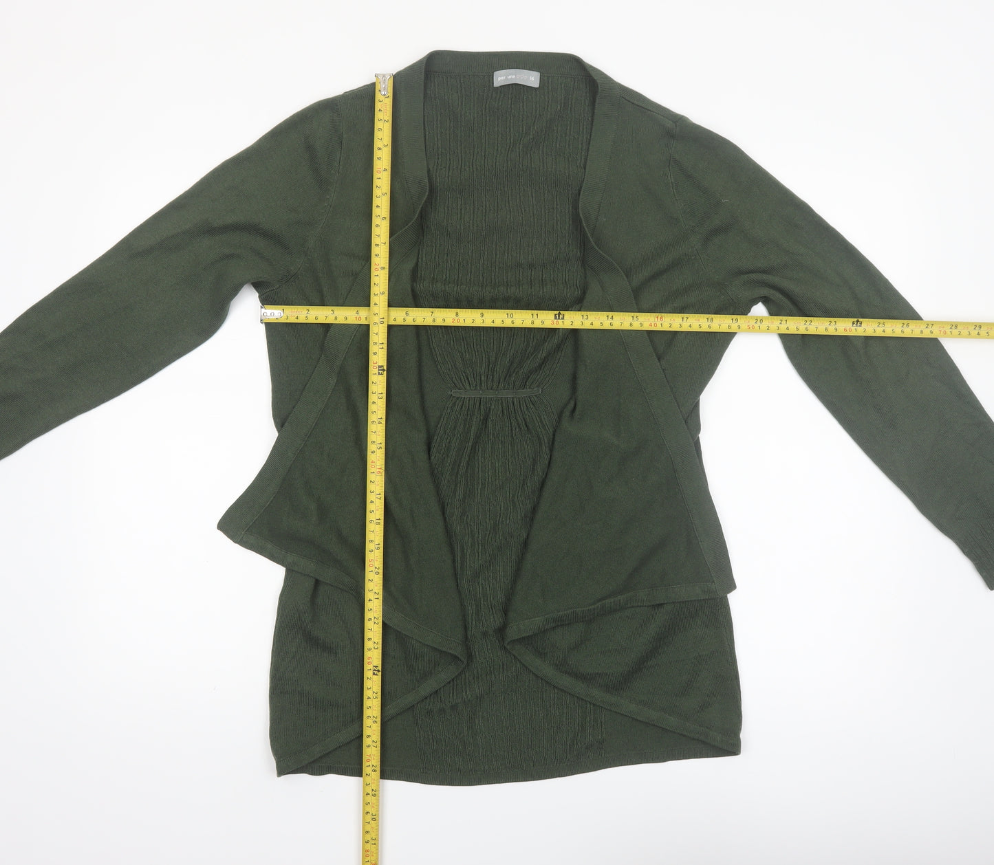 Marks and Spencer Per Una Green Long Sleeve Open Knit Cardigan Size 16