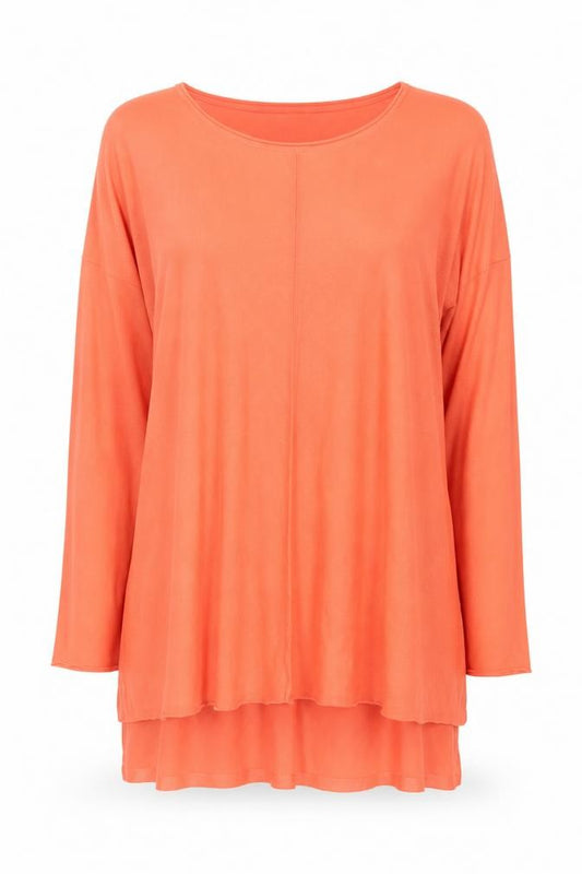 Front view of H&M Women’s Orange Long Sleeve Relaxed Tunic Jumper, size UK 12