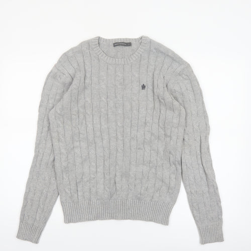 French Connection Men’s Grey Cable-Knit Cotton Jumper L