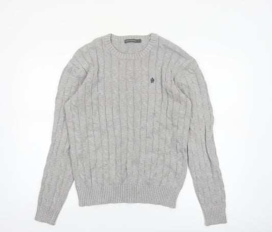 French Connection Men’s Grey Cable-Knit Cotton Jumper L