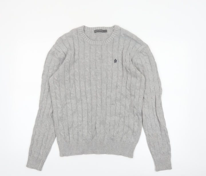 French Connection Men’s Grey Cable-Knit Cotton Jumper L