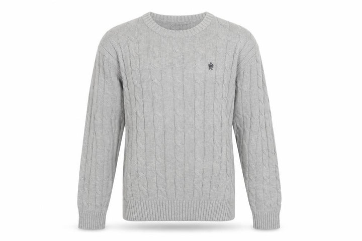 French Connection Men’s Grey Cable-Knit Cotton Jumper L