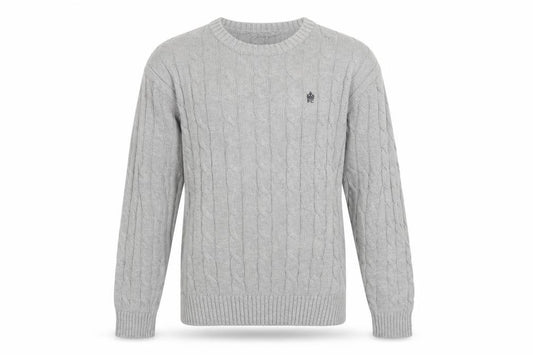 Front view of French Connection Men’s Grey Cable-Knit Cotton Jumper L