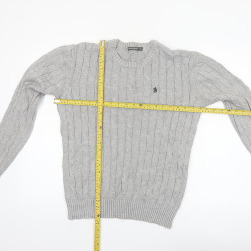 French Connection Men’s Grey Cable-Knit Cotton Jumper L