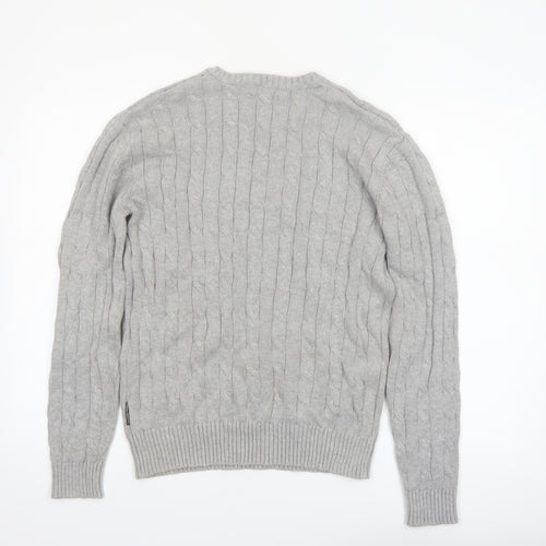 French Connection Men’s Grey Cable-Knit Cotton Jumper L