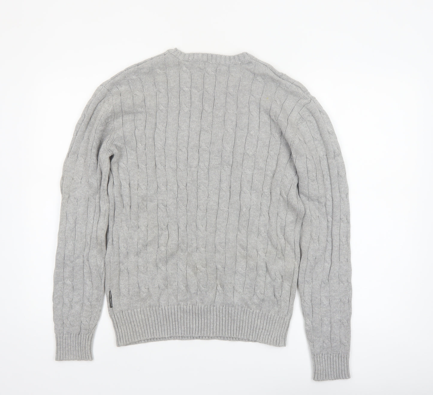 French Connection Men’s Grey Cable-Knit Cotton Jumper L
