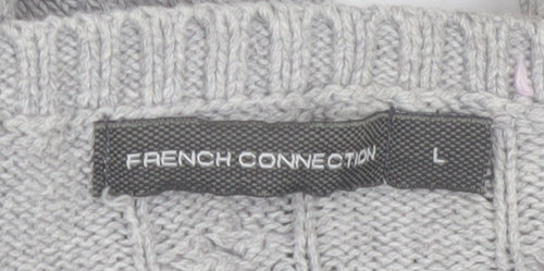 French Connection Men’s Grey Cable-Knit Cotton Jumper L