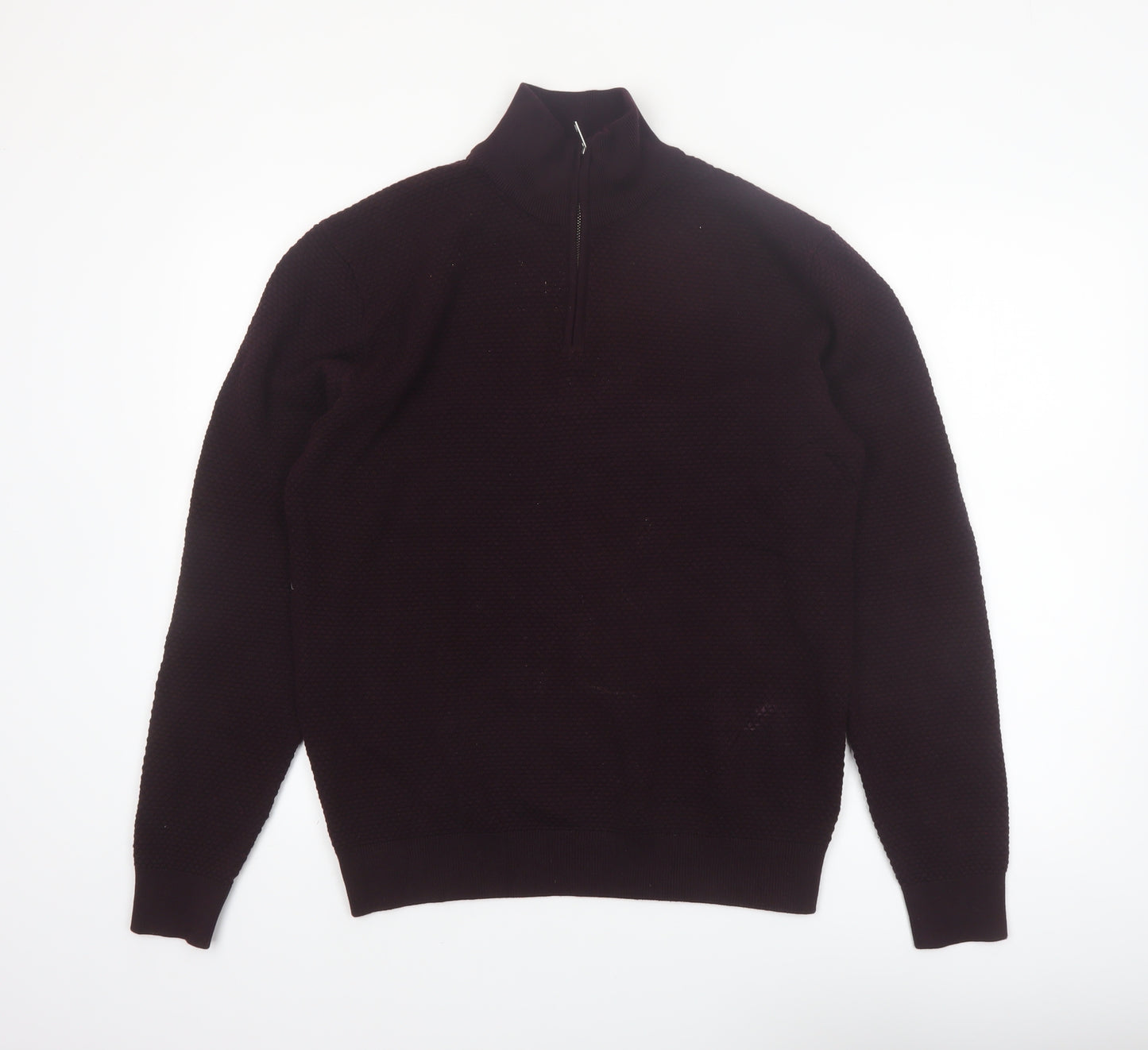 NEXT Men's Brown 1/4 Zip Cotton High Neck Jumper M