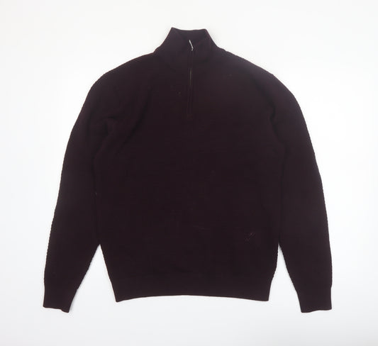 NEXT Men's Brown 1/4 Zip Cotton High Neck Jumper M