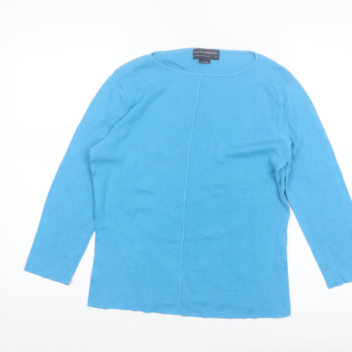 David Lawrence Womens Blue Cotton 3/4 Sleeve Pullover Jumper M