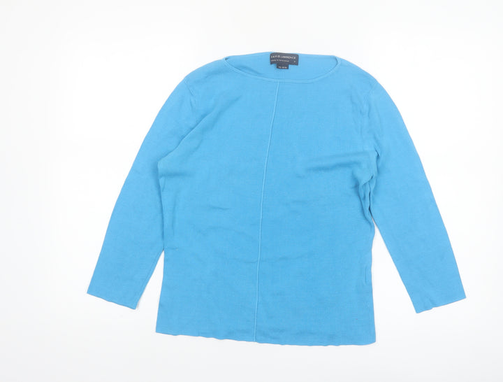 David Lawrence Womens Blue Cotton 3/4 Sleeve Pullover Jumper M