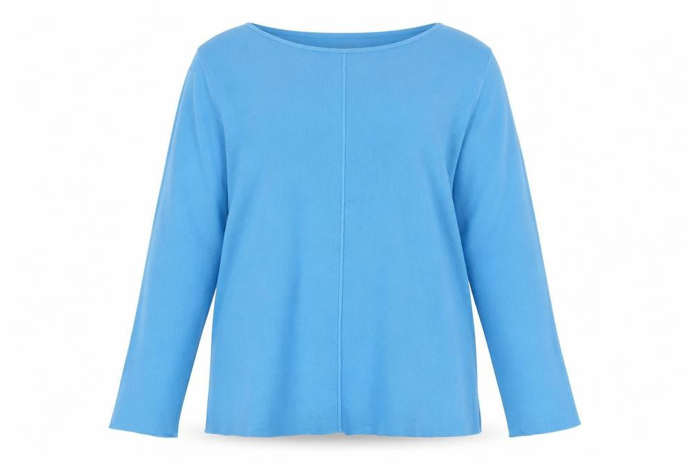 Front view of David Lawrence women’s blue cotton 3/4 sleeve jumper m