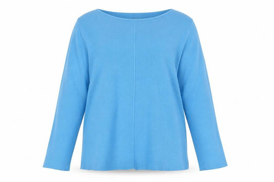 Front view of David Lawrence women’s blue cotton 3/4 sleeve jumper m