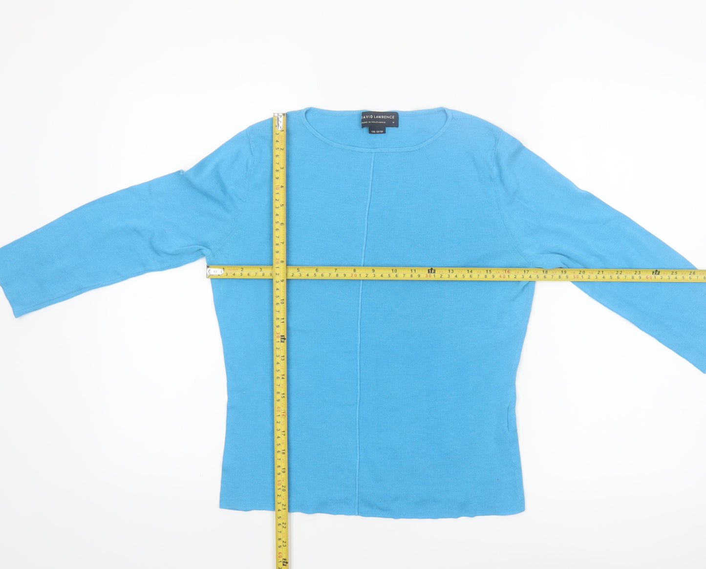 David Lawrence Womens Blue Cotton 3/4 Sleeve Pullover Jumper M