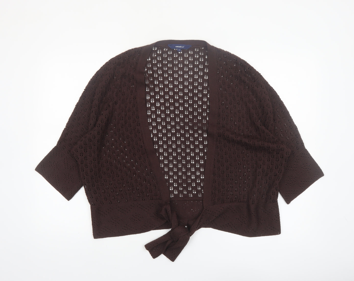 Casual Club Women Brown Open Knit Acrylic Cardigan Size 18