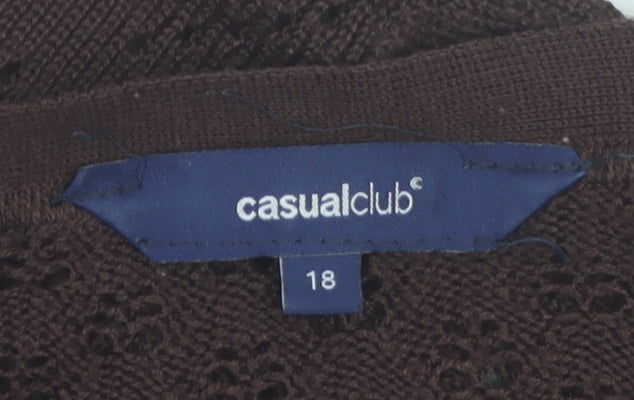 Casual Club Women Brown Open Knit Acrylic Cardigan Size 18