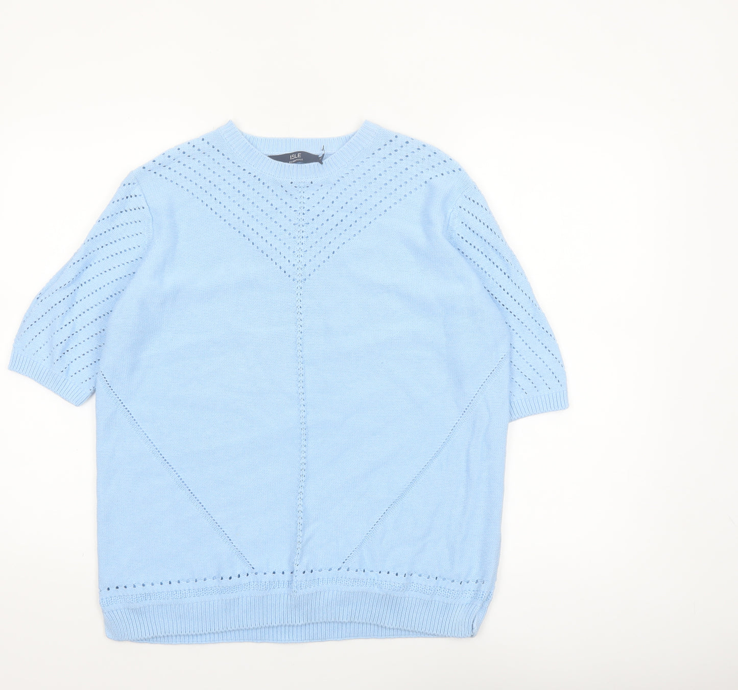 Isle Essentials Women's Blue Cotton Short Sleeve Jumper Size 14-16