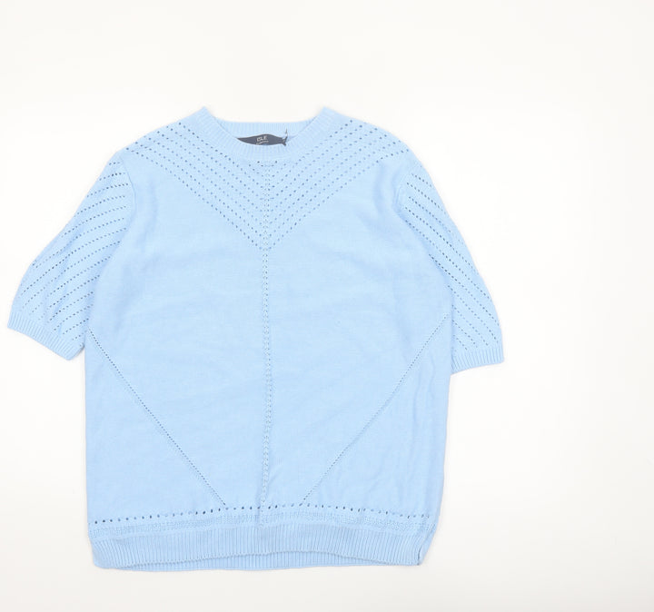 Isle Essentials Women's Blue Cotton Short Sleeve Jumper Size 14-16