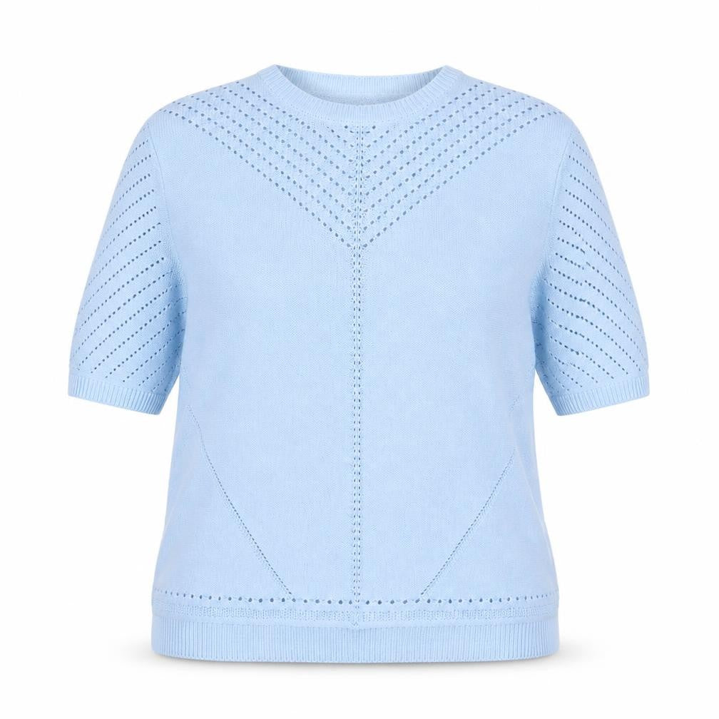 Front view of Isle Essentials Women's Blue Cotton Short Sleeve Jumper, size 14-16