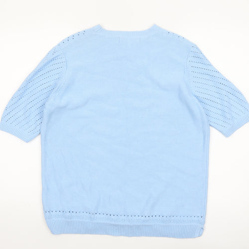 Isle Essentials Women's Blue Cotton Short Sleeve Jumper Size 14-16