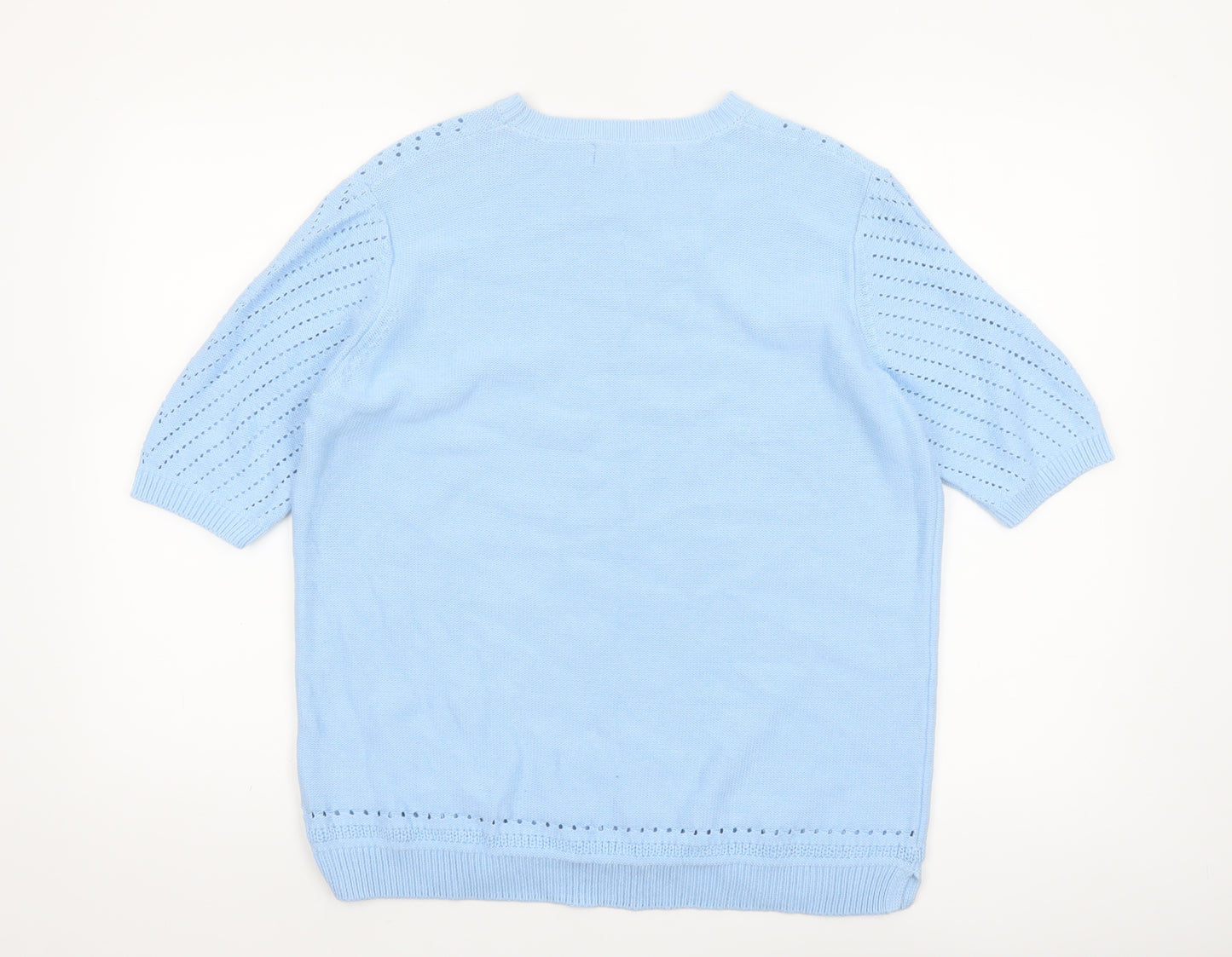 Isle Essentials Women's Blue Cotton Short Sleeve Jumper Size 14-16