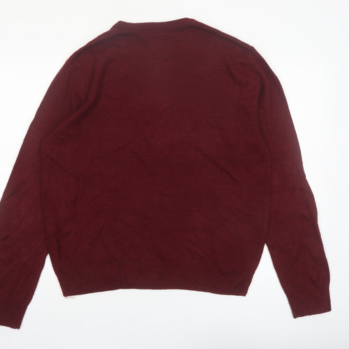 Geoffrey Beene Men's Burgundy Argyle Crew Neck Acrylic Jumper L