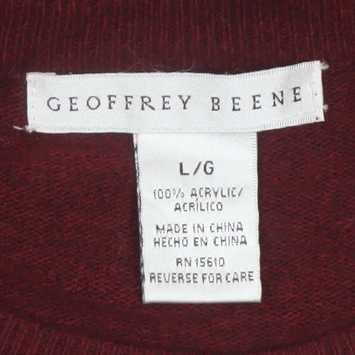 Geoffrey Beene Men's Burgundy Argyle Crew Neck Acrylic Jumper L