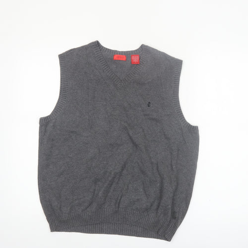 IZOD Men's Grey Cotton V-Neck Sleeveless Vest Jumper S Classic Fit