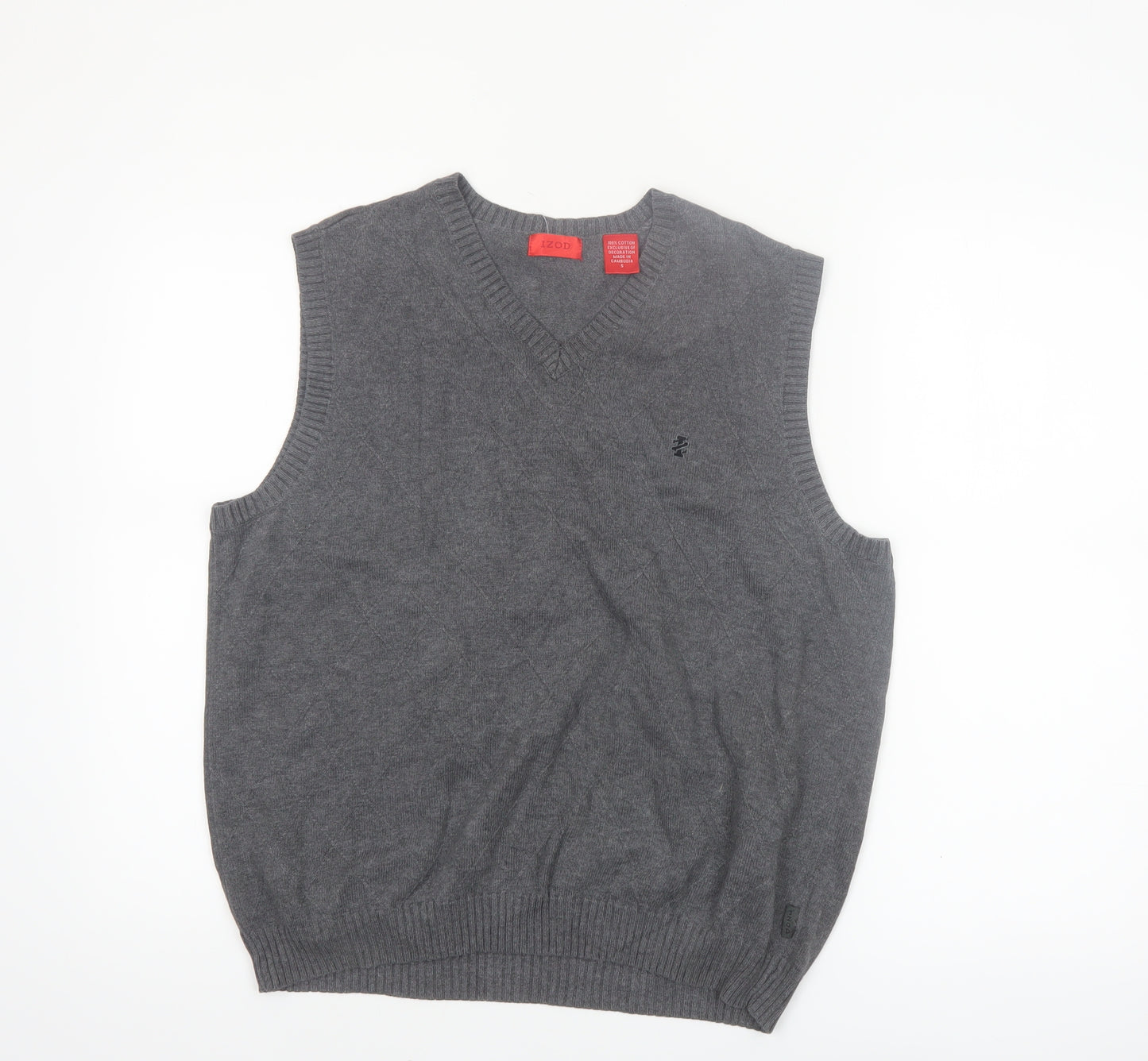IZOD Men's Grey Cotton V-Neck Sleeveless Vest Jumper S Classic Fit