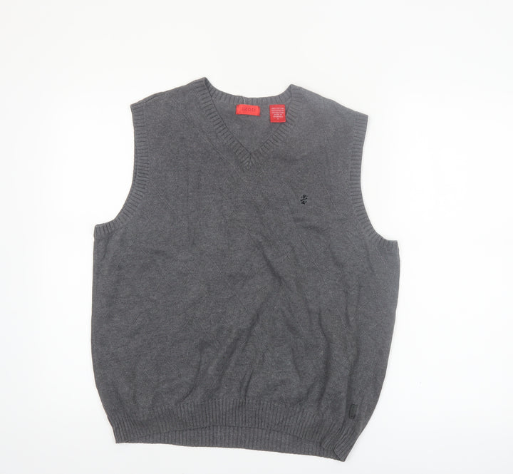 IZOD Men's Grey Cotton V-Neck Sleeveless Vest Jumper S Classic Fit
