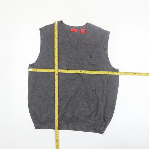 IZOD Men's Grey Cotton V-Neck Sleeveless Vest Jumper S Classic Fit