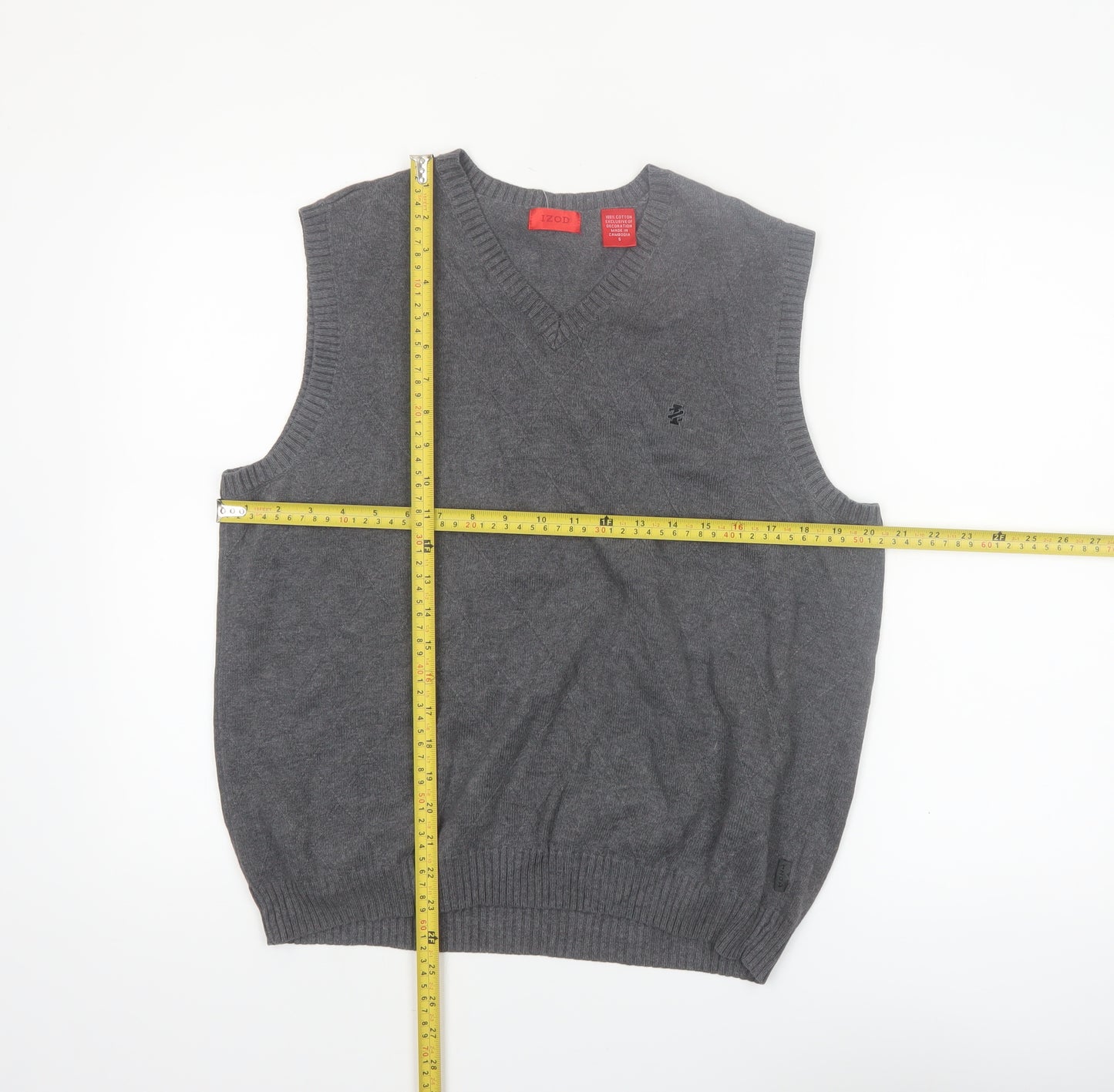 IZOD Men's Grey Cotton V-Neck Sleeveless Vest Jumper S Classic Fit