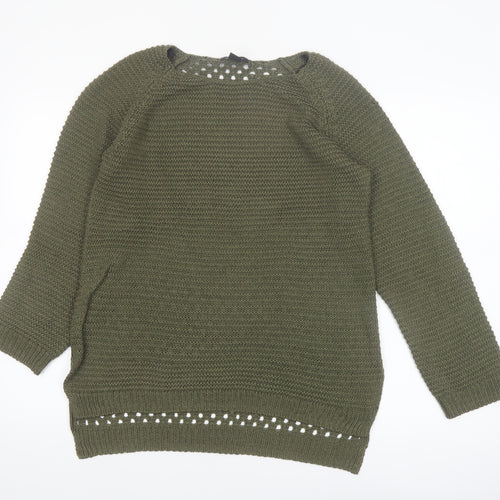 H&M Women’s Green Open-Knit Long Sleeve Pullover Jumper Size 12