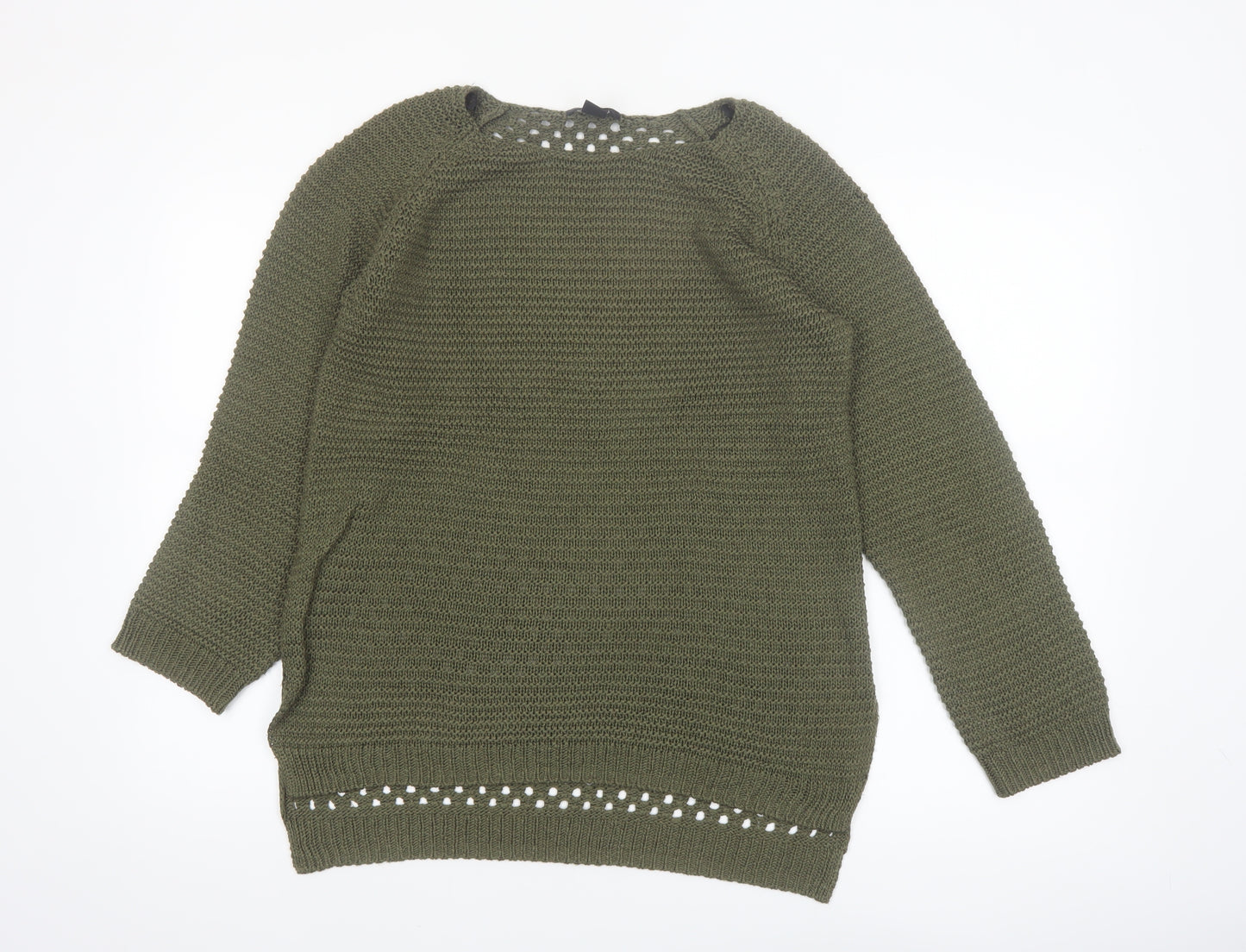 H&M Women’s Green Open-Knit Long Sleeve Pullover Jumper Size 12